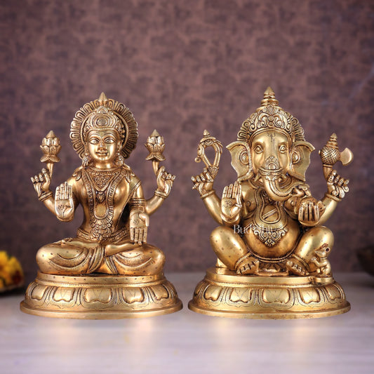 Brass Ganesha Lakshmi statue 14"