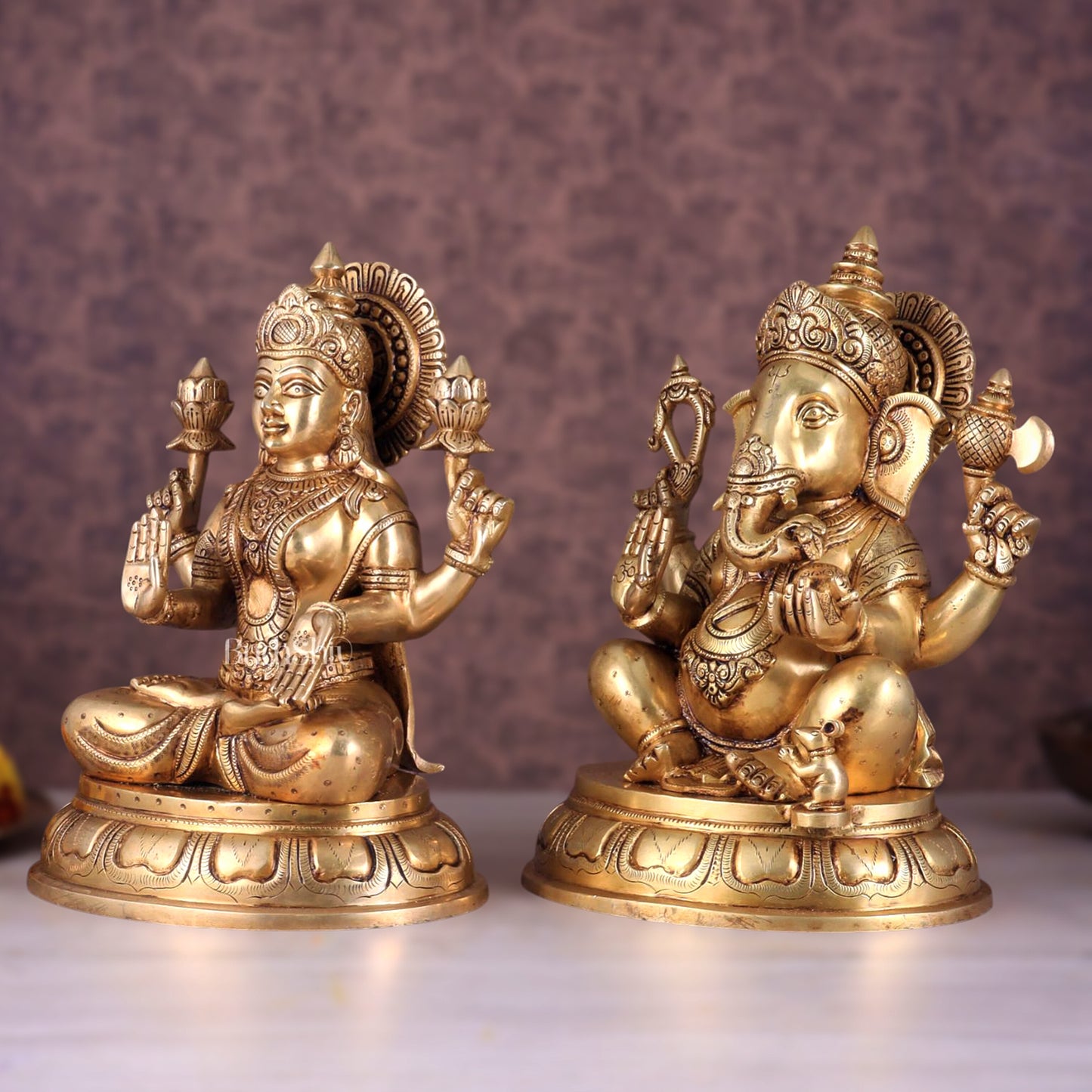 Brass Ganesha Lakshmi statue 14"