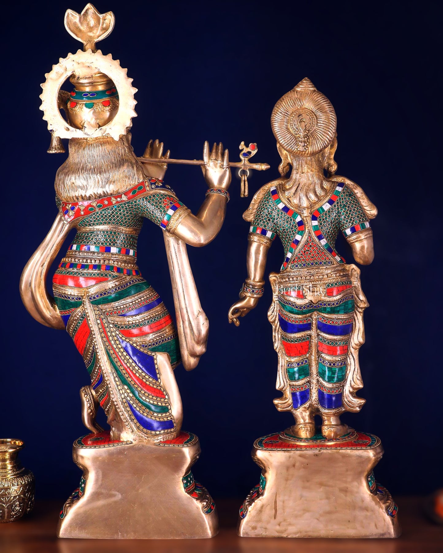 Large Brass Radha Krishna Statues - 36" Height, stonework