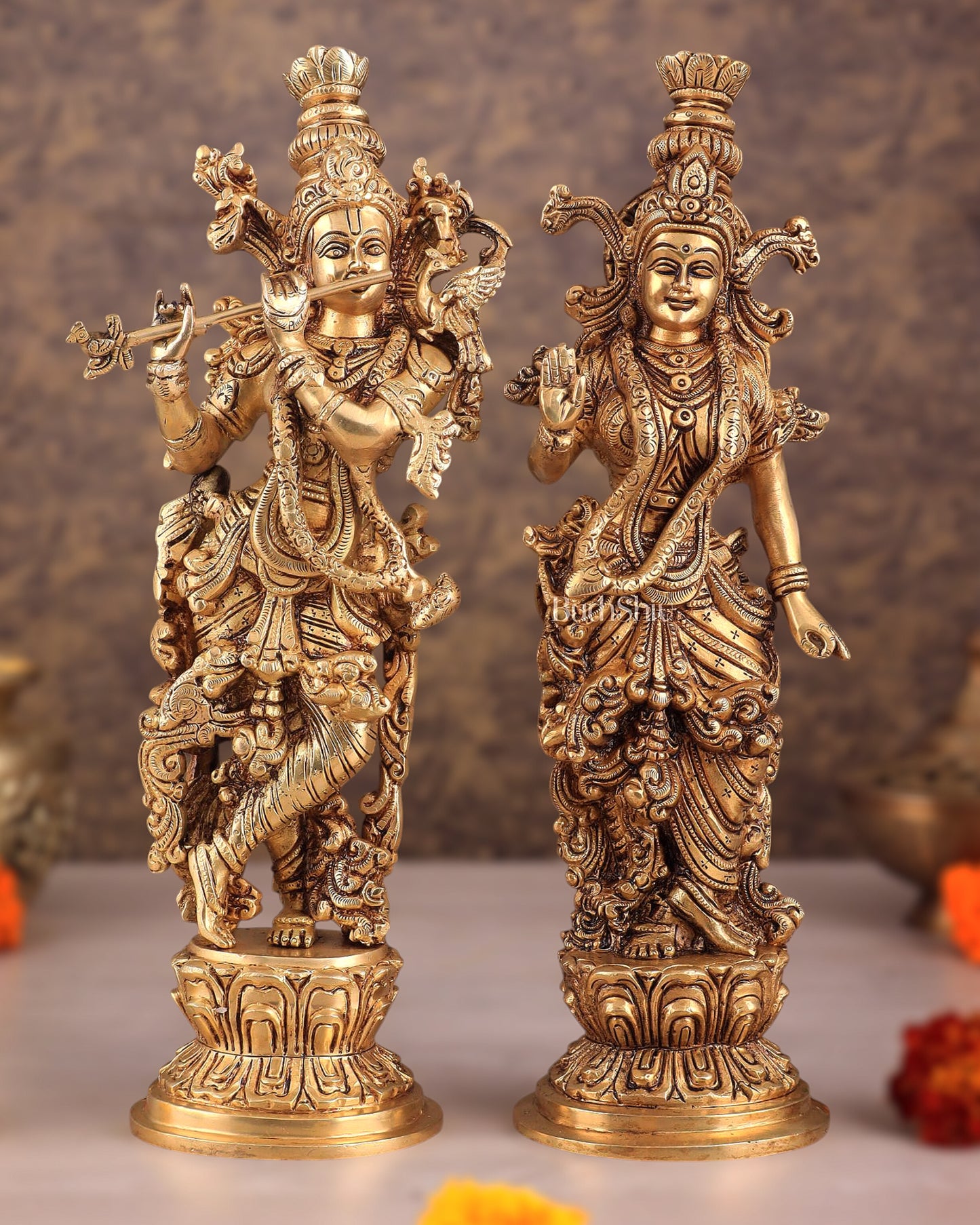 Pure Brass Superfine Radha Krishna Statues – 14" Height Original