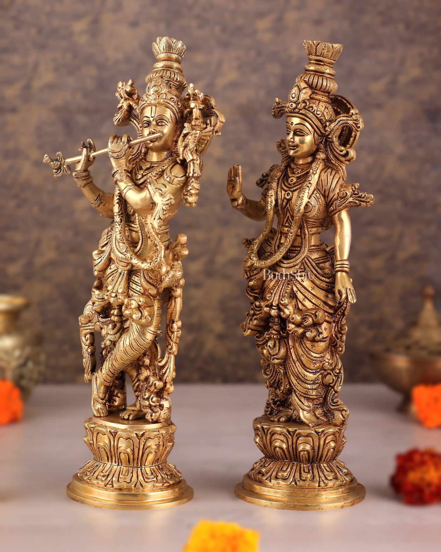 Pure Brass Superfine Radha Krishna Statues – 14" Height Original