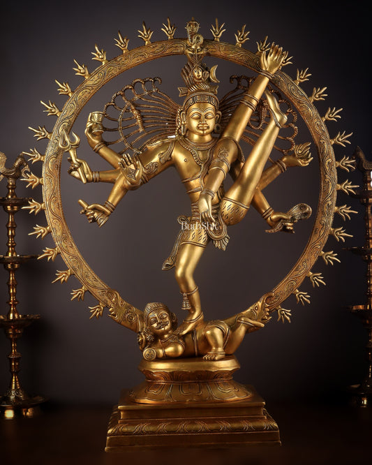 Pure Brass Unique Yogeshwar Nataraja Sculpture – Rare Find 41" antique gold