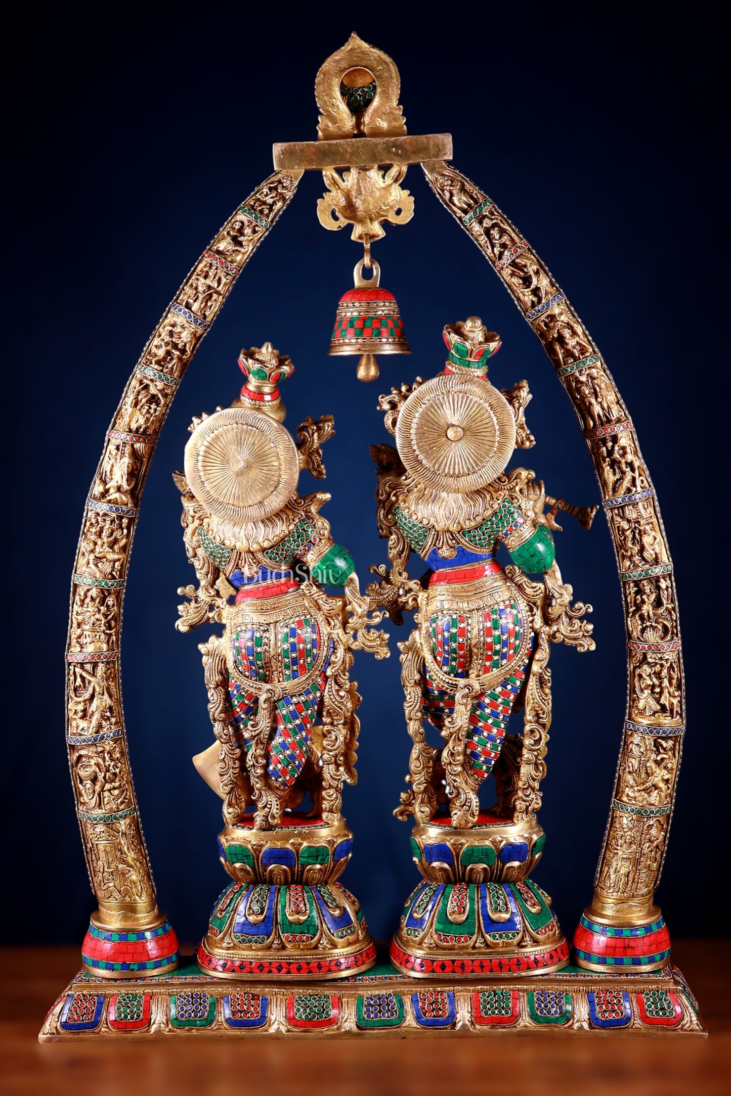 Brass Radha Krishna Idols with temple arch 45 inches