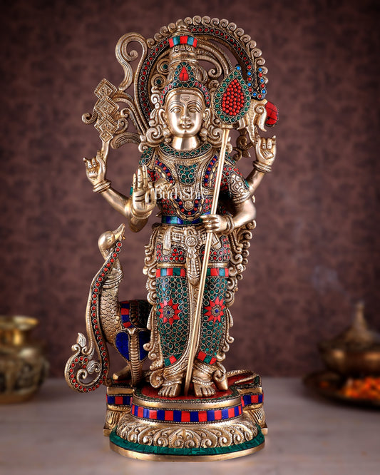 Unique Brass Kartikeya Lord Murugun Statue 20"