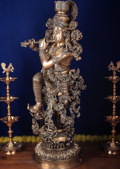 Large Lord Krishna Superfine Brass Sculpture - 48 inch, 75 kg