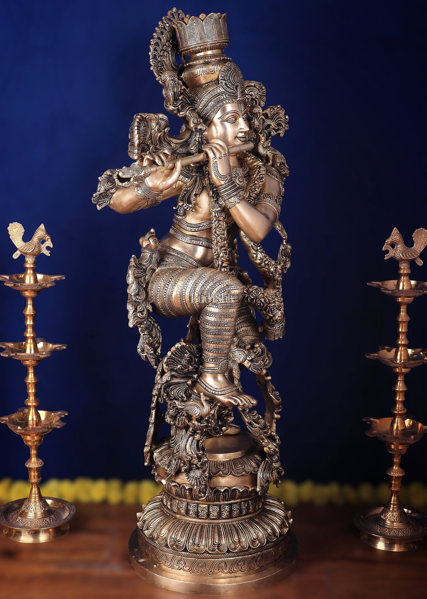 Large Lord Krishna Superfine Brass Sculpture - 48 inch, 75 kg