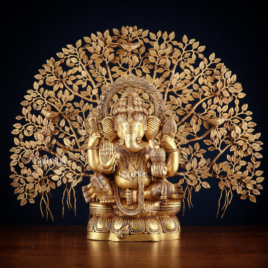 Brass Ganesha Idol Superfine Carvings & Kalpavriksha Tree – Entrance Decor Combo