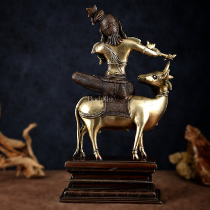 Elegant Lord Krishna Seated on Cow Statue Vintage Dual tone  | 21"