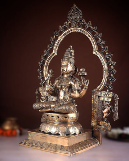 Pure Brass Large Goddess Lakshmi with Prabhavali Statue 32.5"