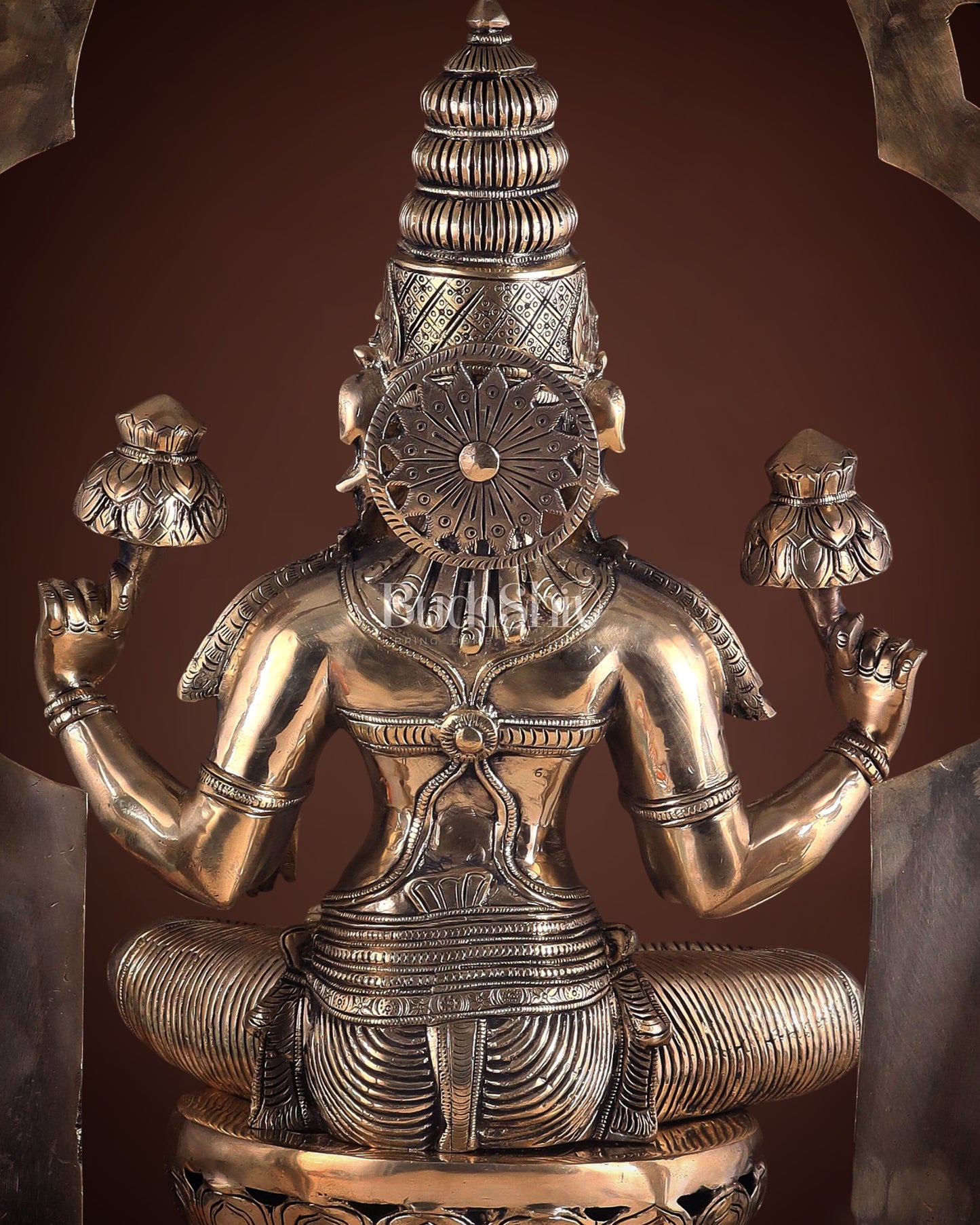 Pure Brass Large Goddess Lakshmi with Prabhavali Statue 32.5"