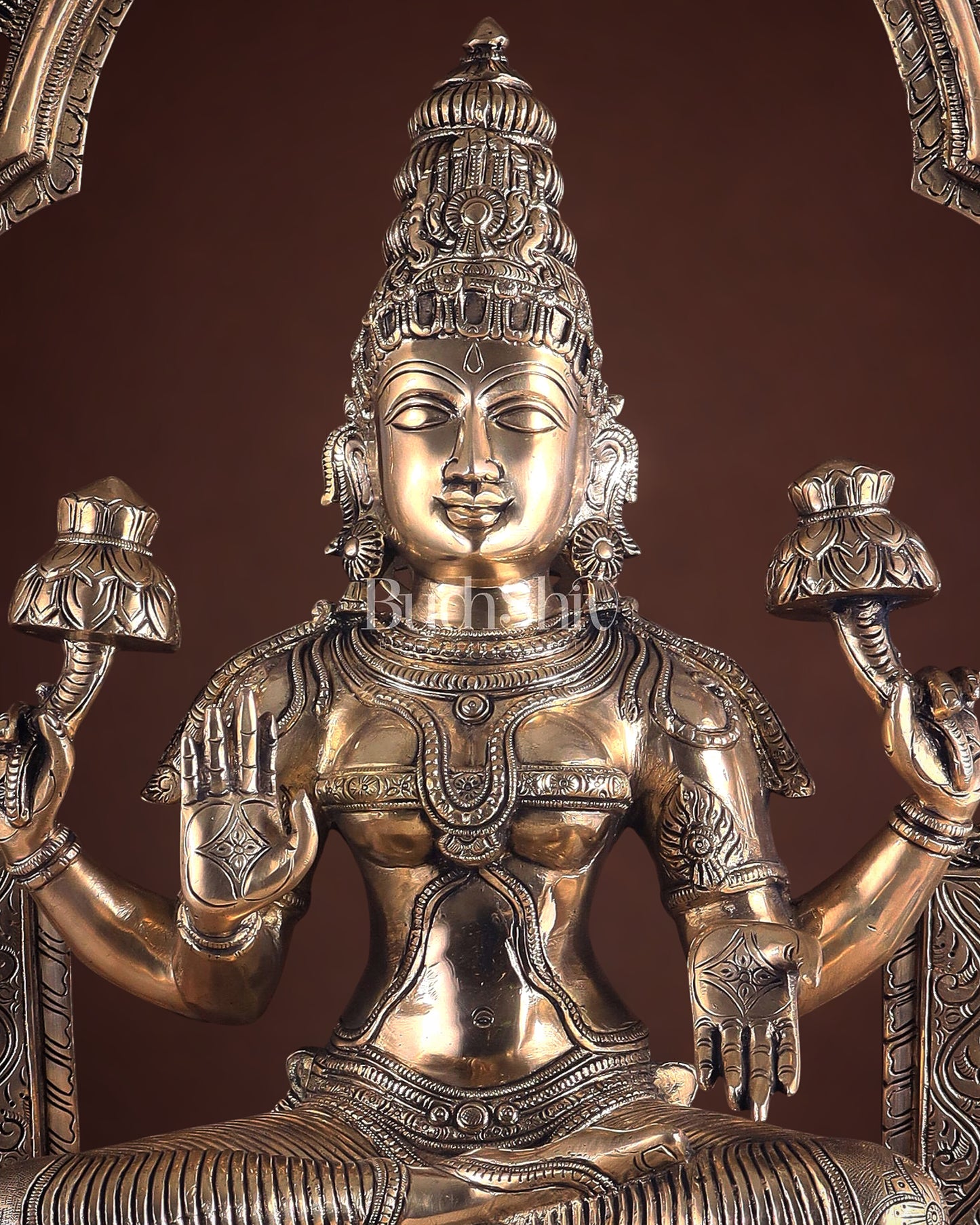 Pure Brass Large Goddess Lakshmi with Prabhavali Statue 32.5"