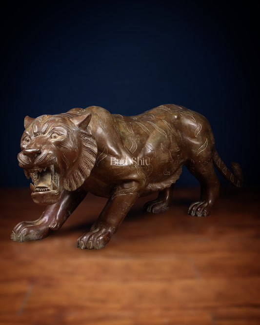 Large Bronze Tiger Sculpture – Majestic Artwork, 19"x53"x13