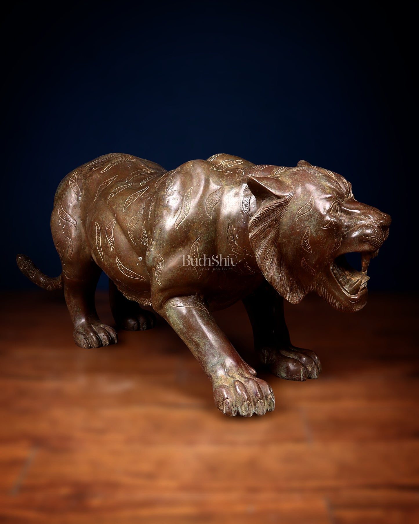 Large Bronze Tiger Sculpture – Majestic Artwork, 19"x53"x13