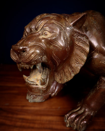 Large Bronze Tiger Sculpture – Majestic Artwork, 19"x53"x13