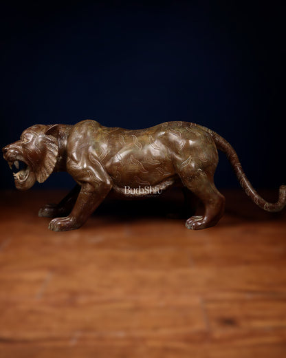 Large Bronze Tiger Sculpture – Majestic Artwork, 19"x53"x13