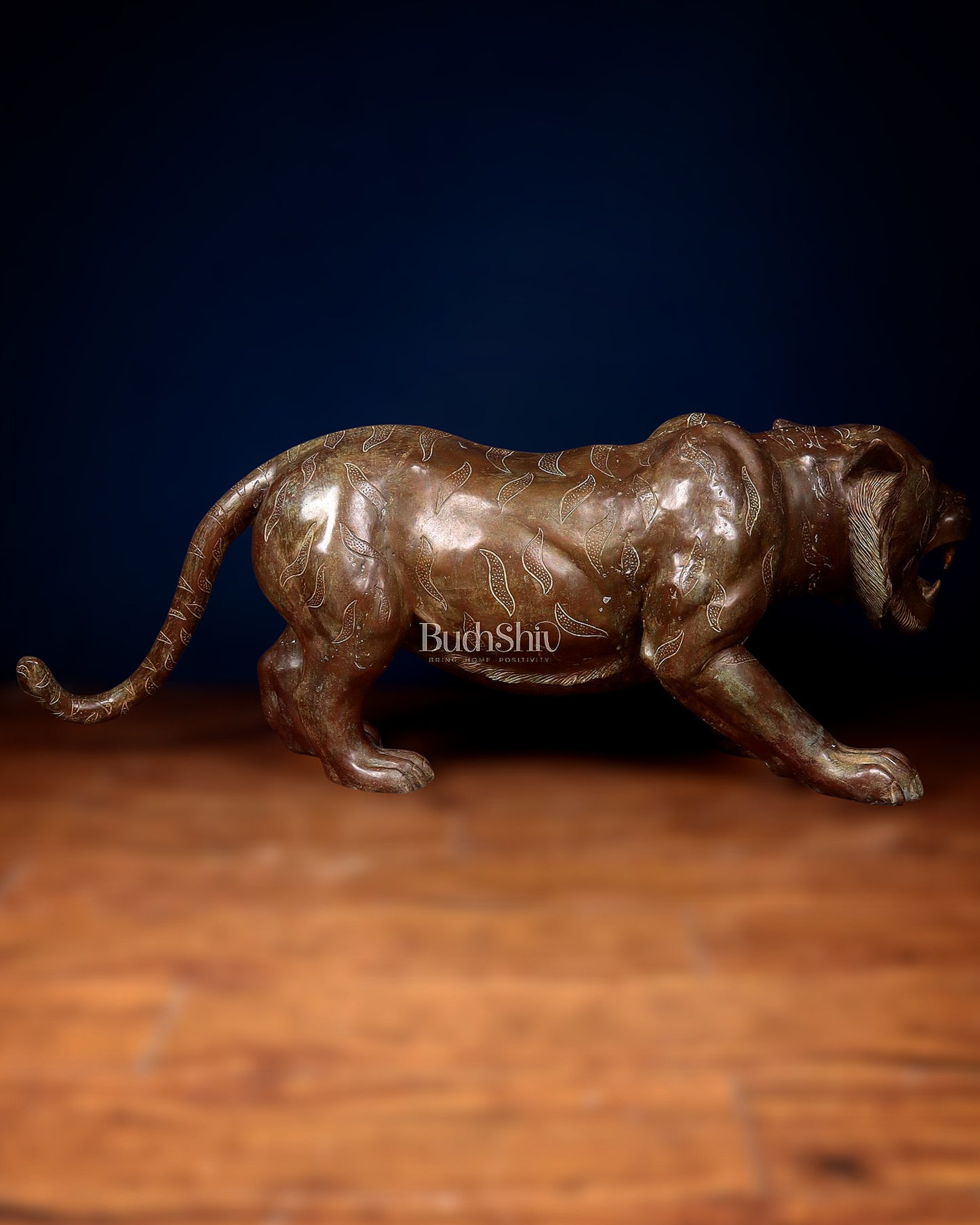 Large Bronze Tiger Sculpture – Majestic Artwork, 19"x53"x13