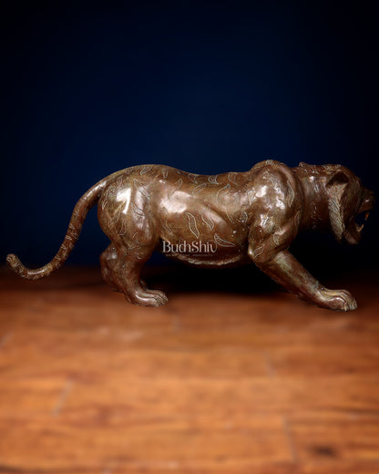 Large Bronze Tiger Sculpture – Majestic Artwork, 19"x53"x13