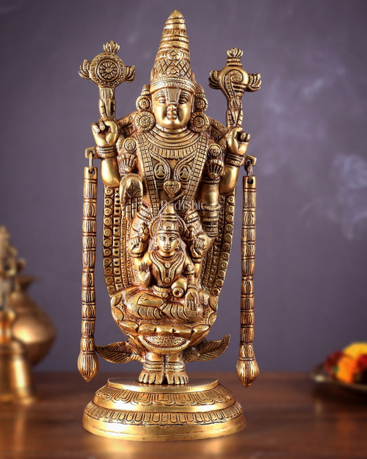 Brass Tirupati Balaji Statue with Lakshmi Engraved – 13"x5.5"x3.5"