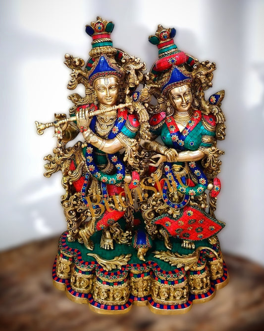 Pure Brass Radha Krishna Standing Idol – 29"x19"x12.5",