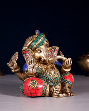 Brass Ganesha statue multicolour 7.5 inch