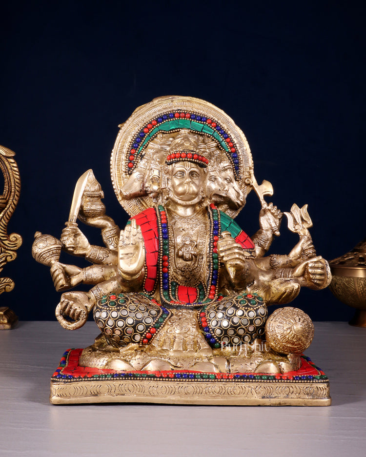 Pure Brass Superfine Panchmukhi Hanuman 10"