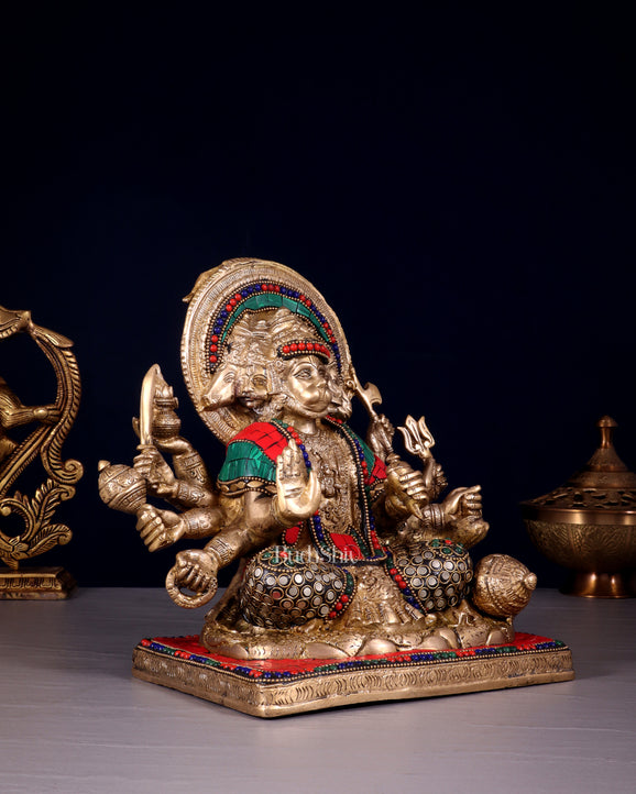 Pure Brass Superfine Panchmukhi Hanuman 10"