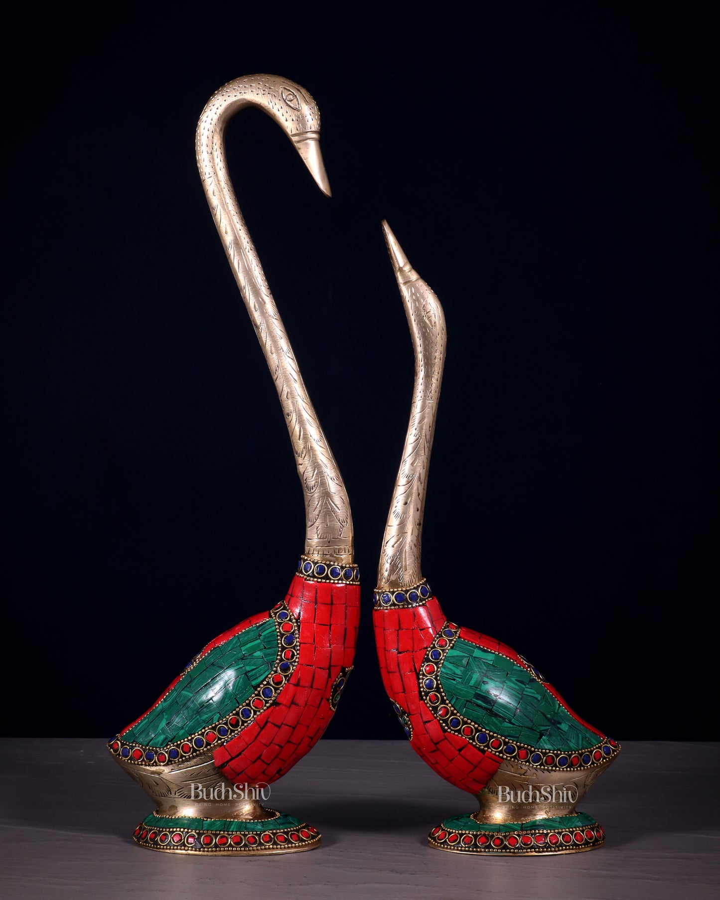 Pure Brass Meenakari Swan Pair - Vastu Approved Home Decor