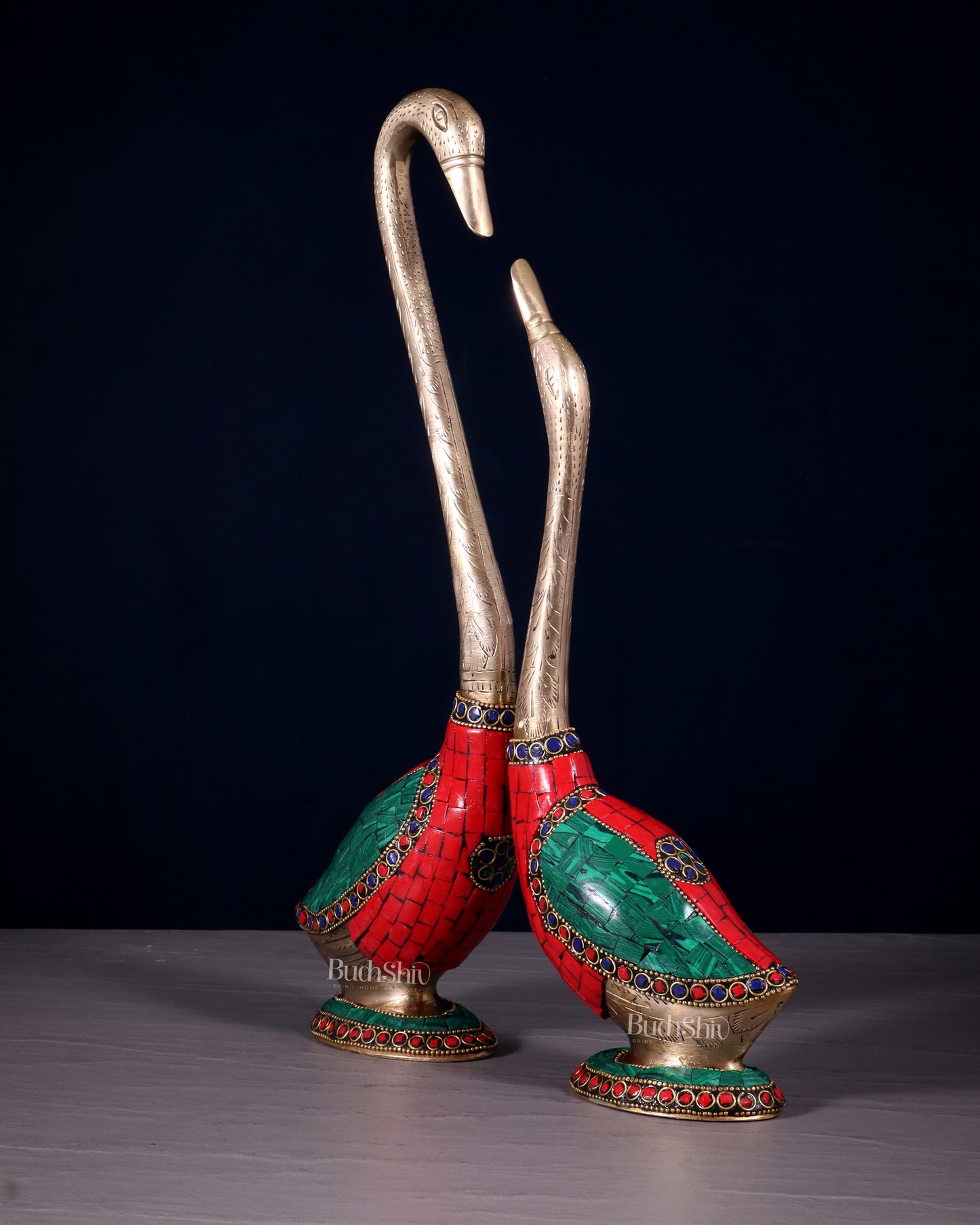 Pure Brass Meenakari Swan Pair - Vastu Approved Home Decor