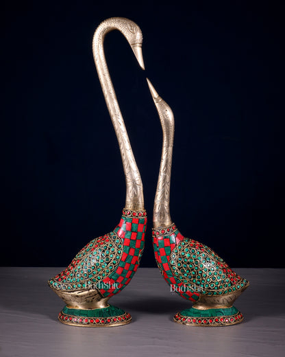 Pure Brass Meenakari Swan Pair - Vastu Approved Home Decor