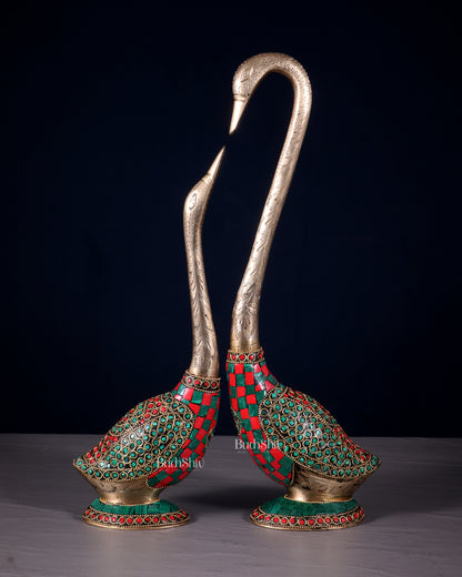 Pure Brass Meenakari Swan Pair - Vastu Approved Home Decor