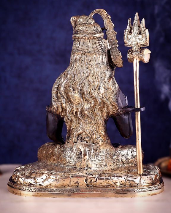 Pure Brass Lord Shiva Smiling Idol with Open Eyes 15" black gold
