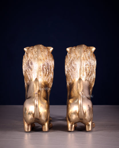 Brass Pair of Sitting Roaring Lion Showpieces – Vastu & Feng Shui Recommended