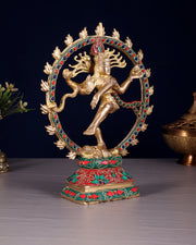 Brass Nataraja Sculpture – 9.2” Floral stonework