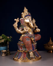 Handcrafted Brass Lord Ganesha Statue - 15" with jewellers meenakari
