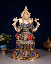 Handcrafted Brass Lord Ganesha Statue - 15" with jewellers meenakari