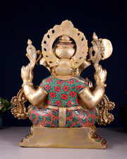 Brass Lord Ganesha Idol with Floral Stonework 19.5"