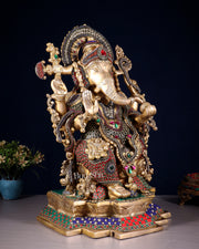 Pure Brass Lord Ganesha Idol with Jewellers Meenakari 18"