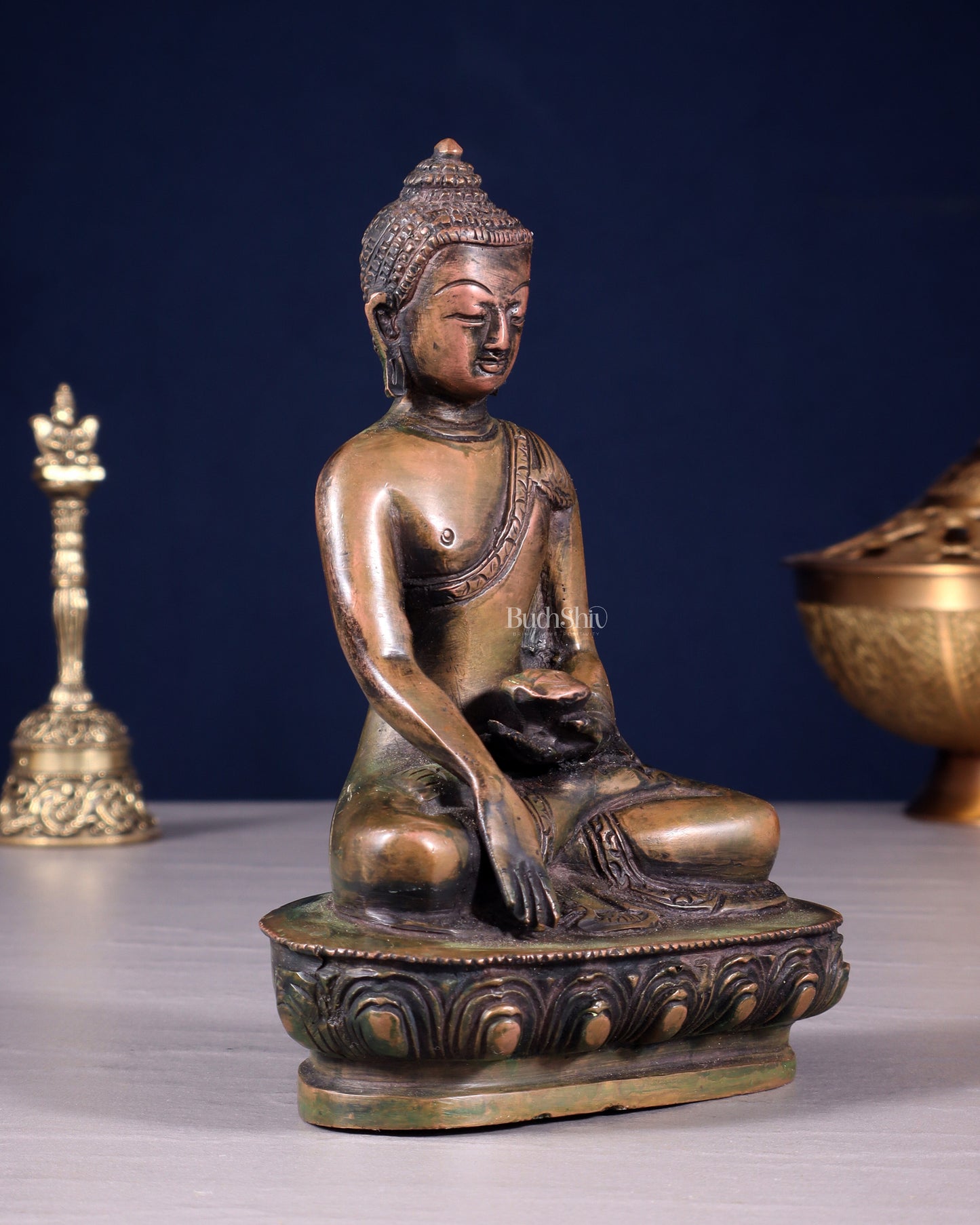 Pure Brass Buddha Bhumisparsha Nirvana Mudra Idol 5.5"