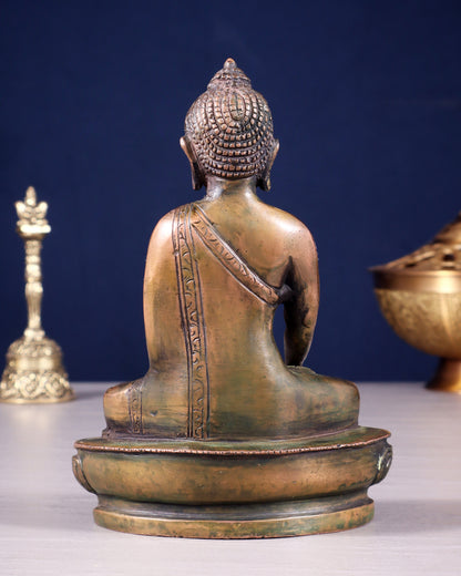 Pure Brass Buddha Bhumisparsha Nirvana Mudra Idol 5.5"