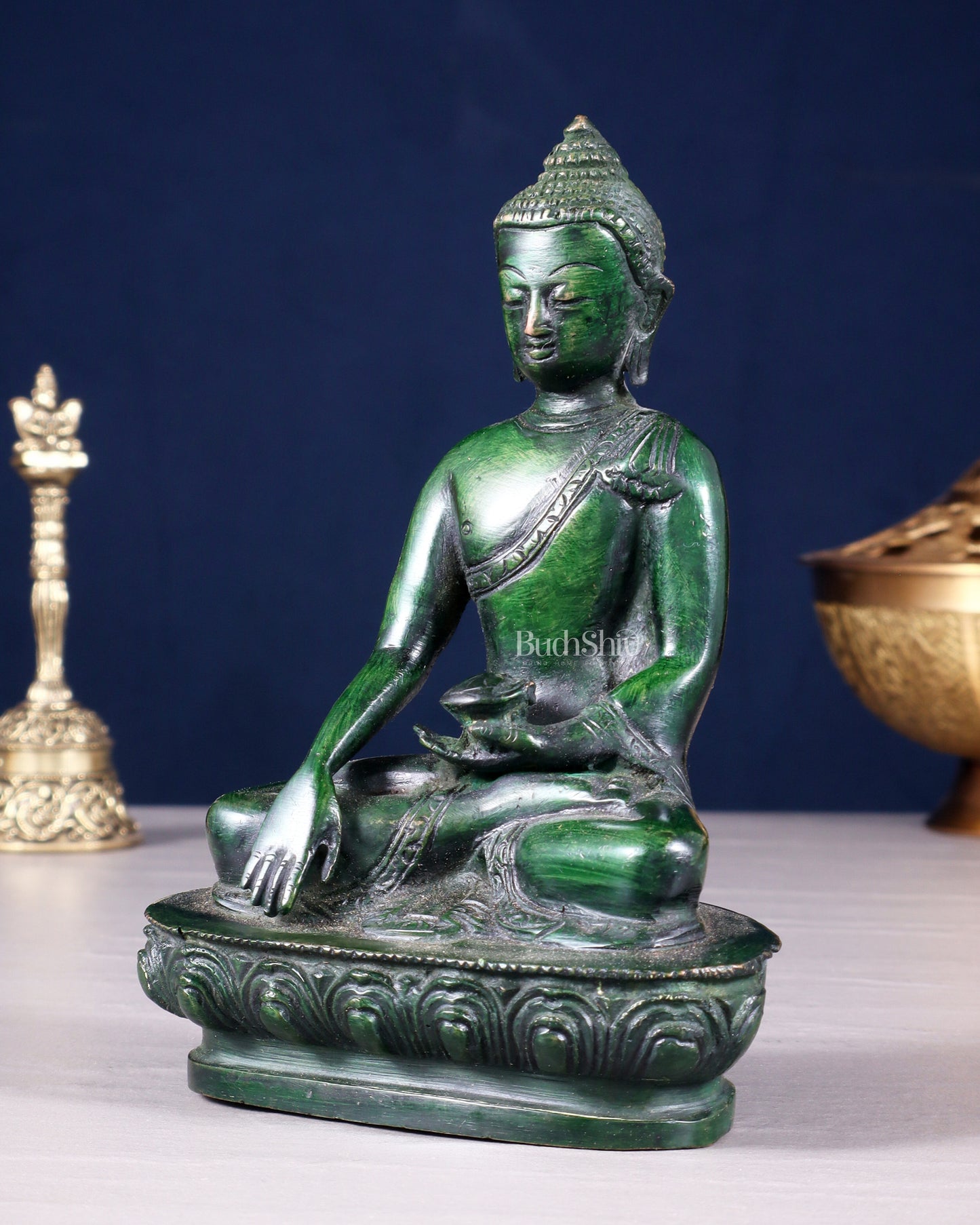 Pure Brass Buddha Bhumisparsha Nirvana Mudra Idol 5.5"