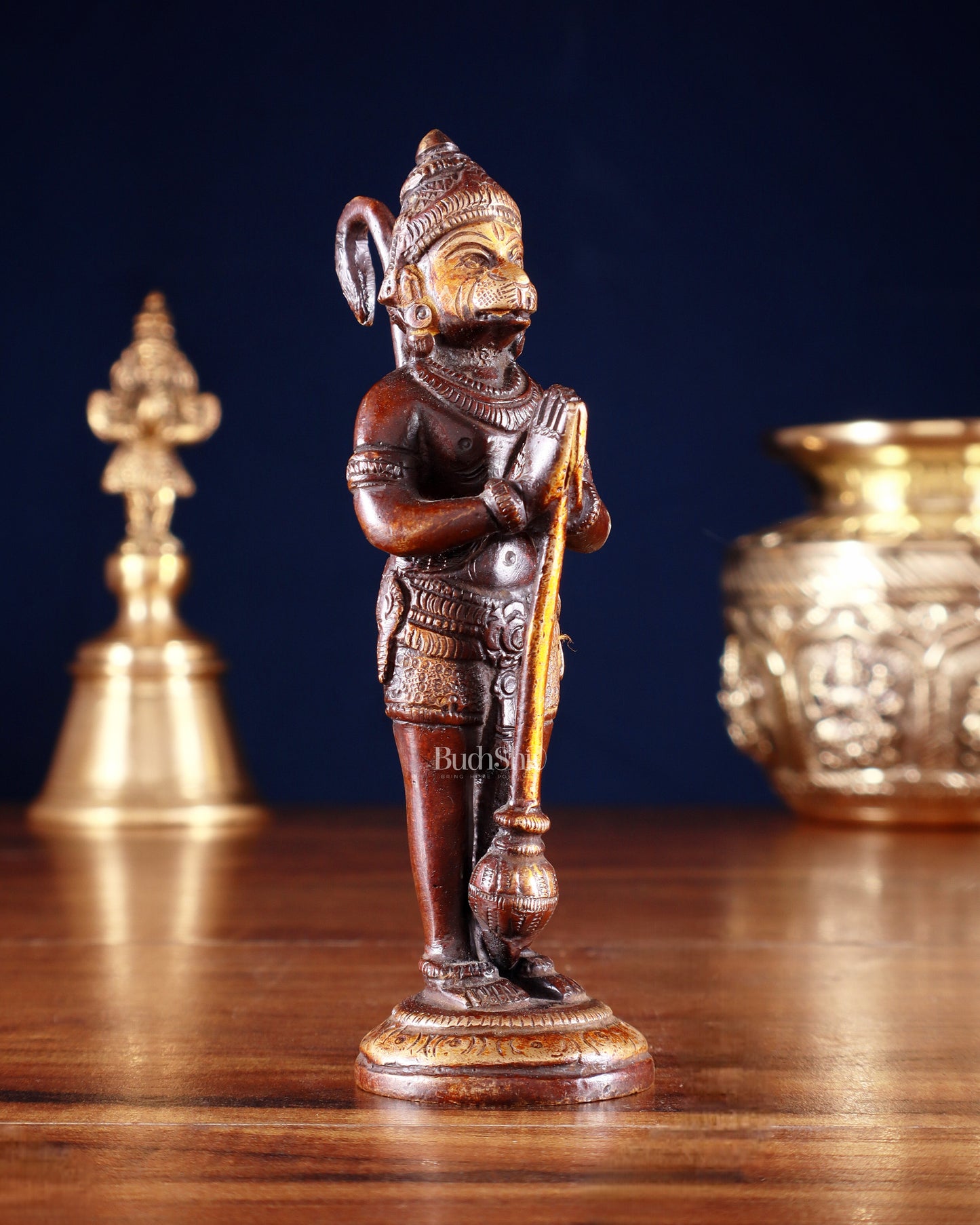Pure Brass Standing Hanuman Ji in Namaskar 5Mudra – Dual Tone 5.2"