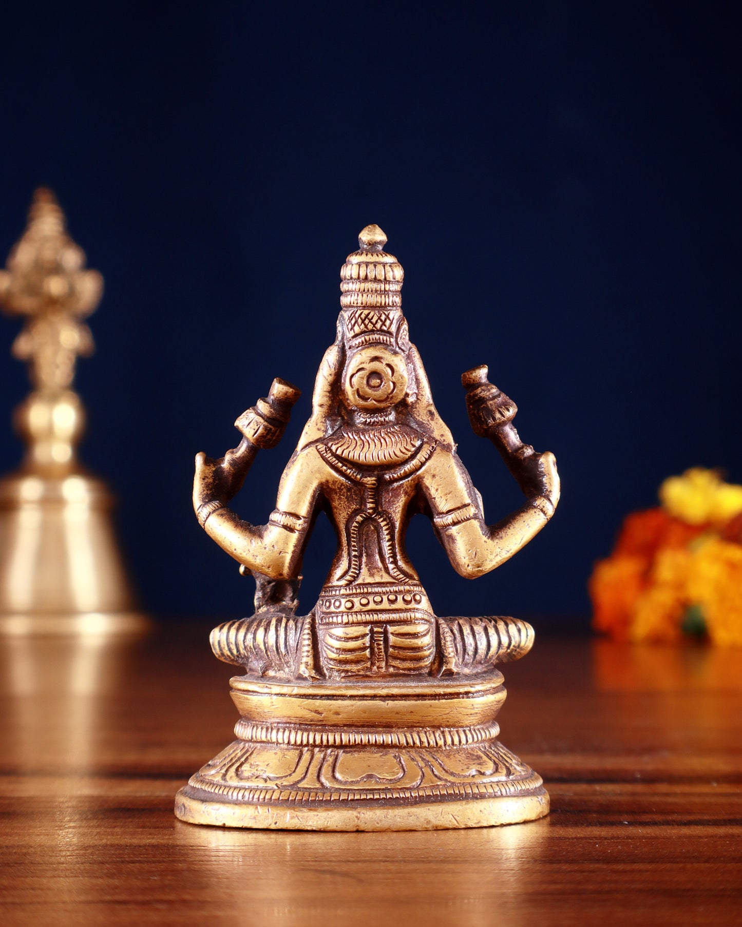 Pure Brass Small Goddess Lakshmi Idol | 3.5 Inch Antique tone