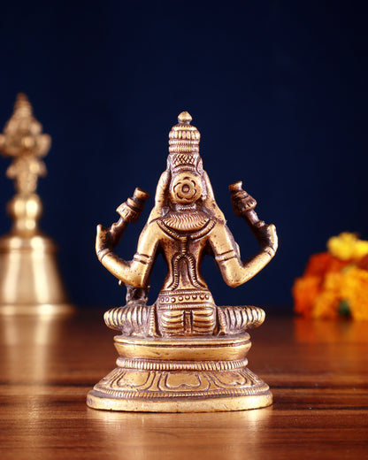 Pure Brass Small Goddess Lakshmi Idol | 3.5 Inch Antique tone