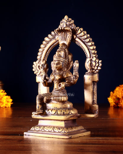 Pure Brass Antique tone Goddess Mariamman Idol with Prabhavali (Small Size) 5"