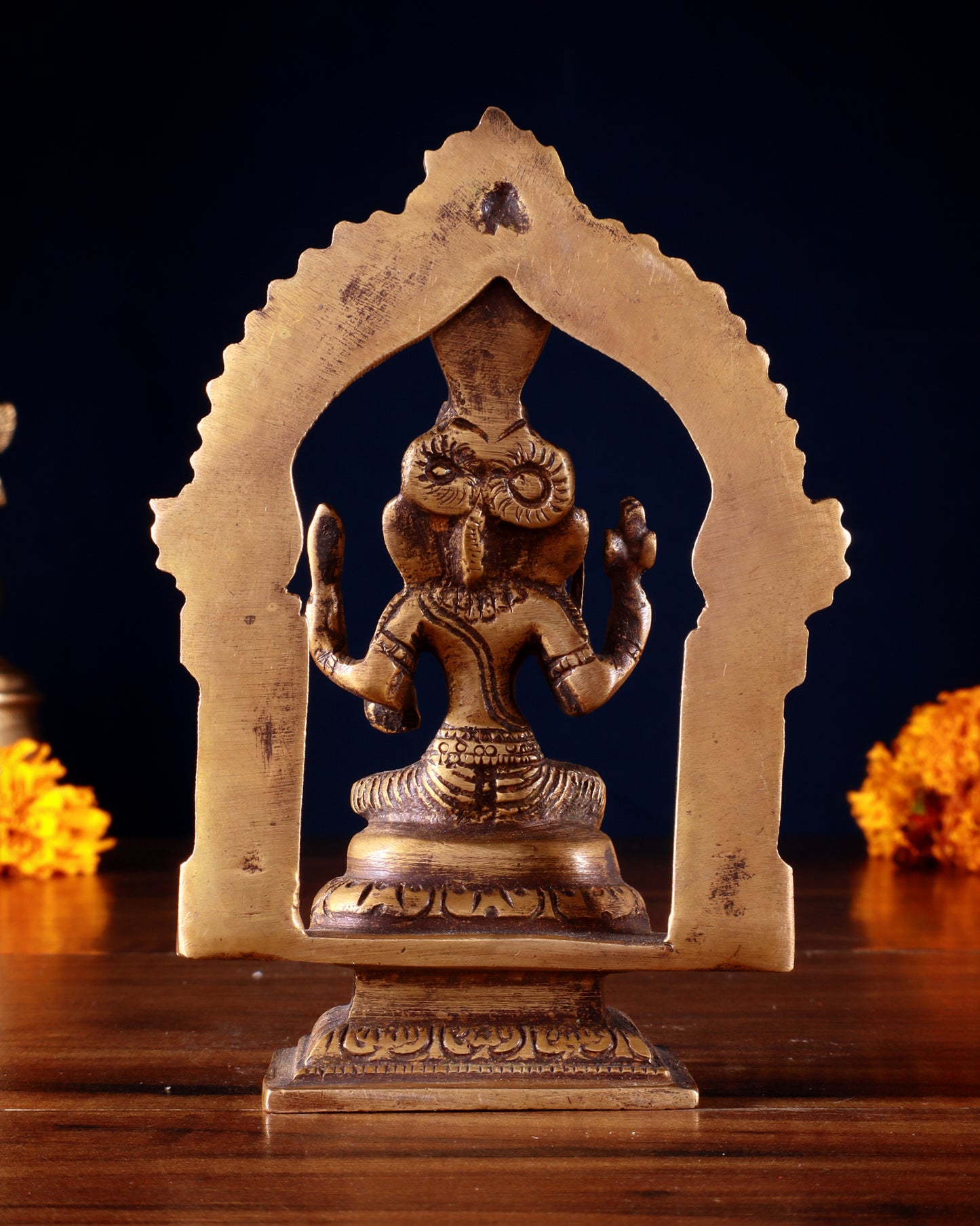 Pure Brass Antique tone Goddess Mariamman Idol with Prabhavali (Small Size) 5"