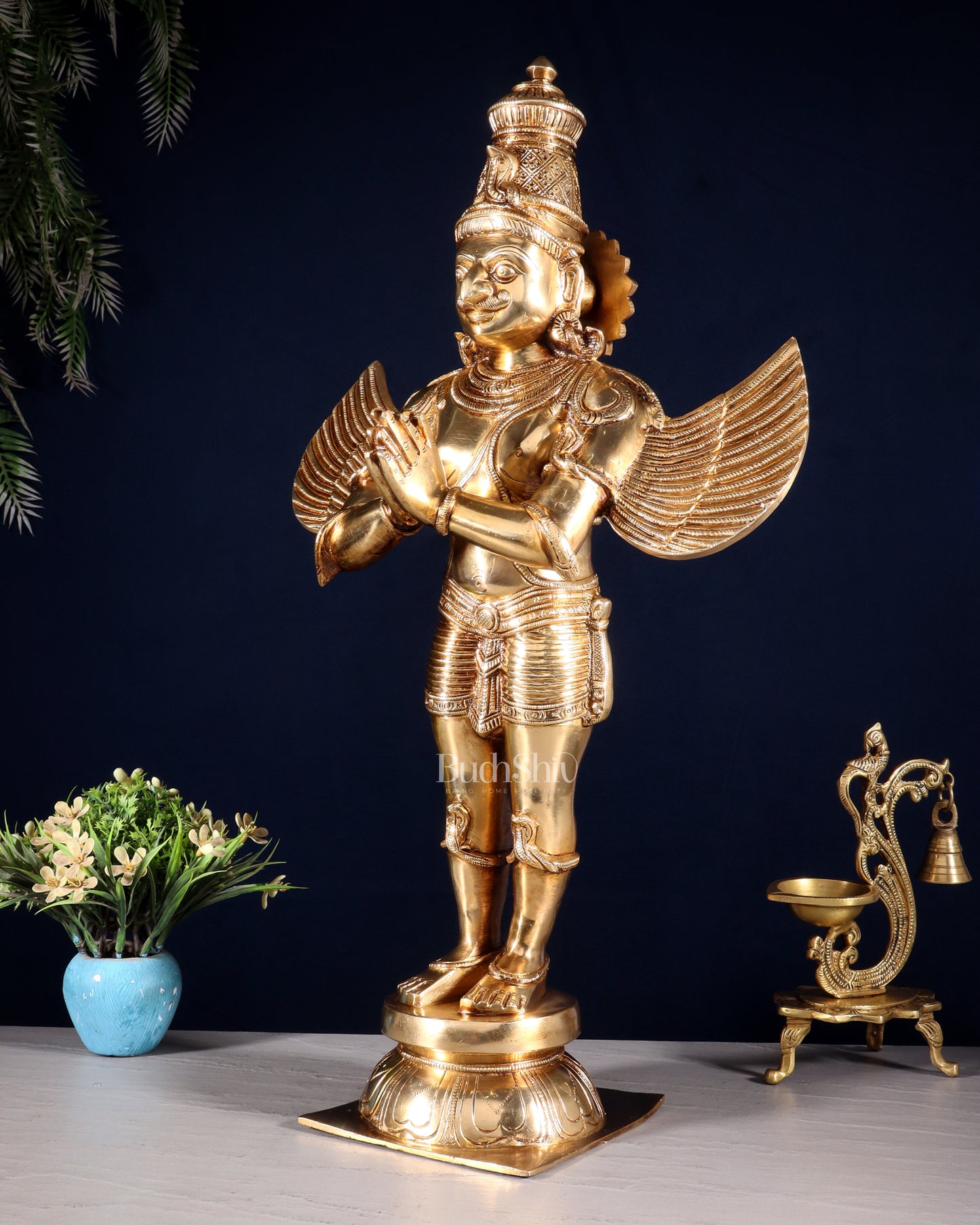 Brass Standing Garuda Dev Statue - Golden Finish, 22" Tall, 11 kg