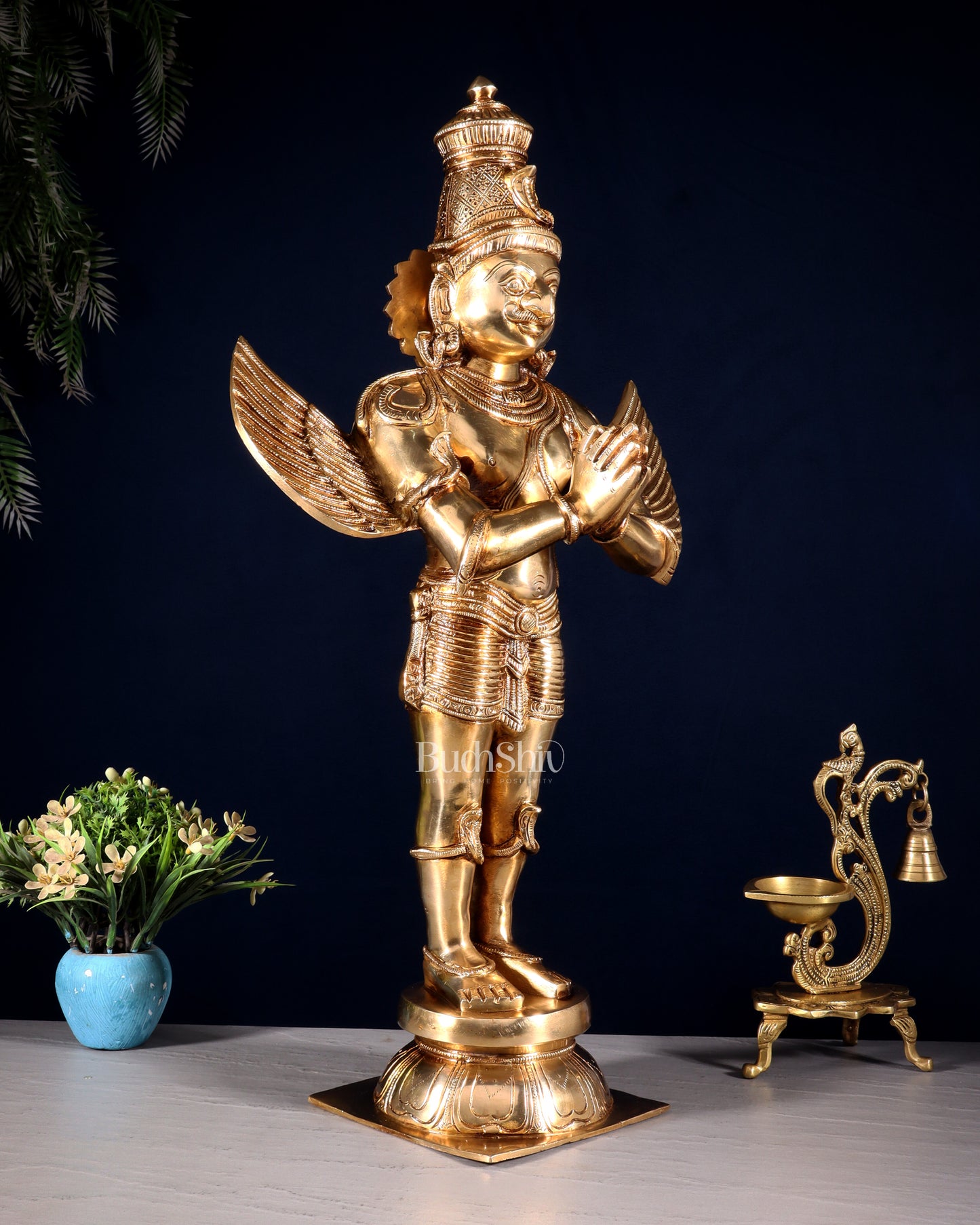 Brass Standing Garuda Dev Statue - Golden Finish, 22" Tall, 11 kg
