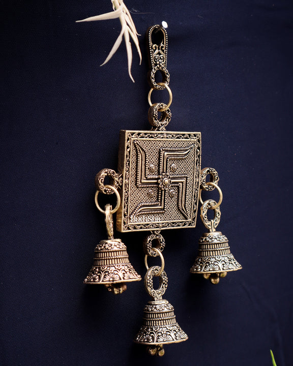 Pure Brass Small Swastik Wall Hanging - Lightweight 6.5"