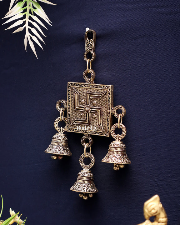 Pure Brass Small Swastik Wall Hanging - Lightweight 6.5"