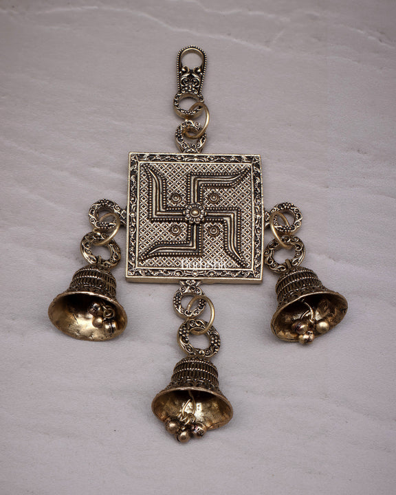 Pure Brass Small Swastik Wall Hanging - Lightweight 6.5"
